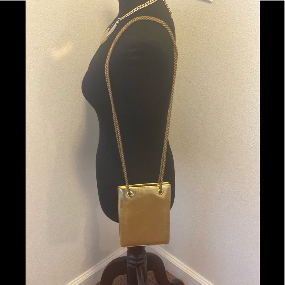 Ralph Lauren Leather Metallic Gold Mini Crossbody Bag Rope Handles Mirror
